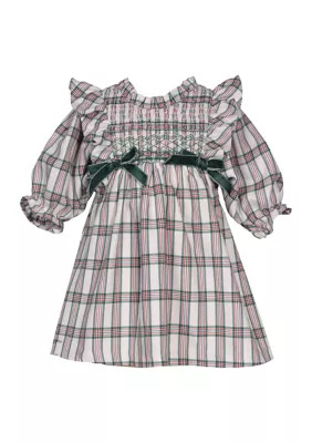 Bonnie Jean Toddler Girls Plaid Printed Smocked Dress, Green, 3T | Belk