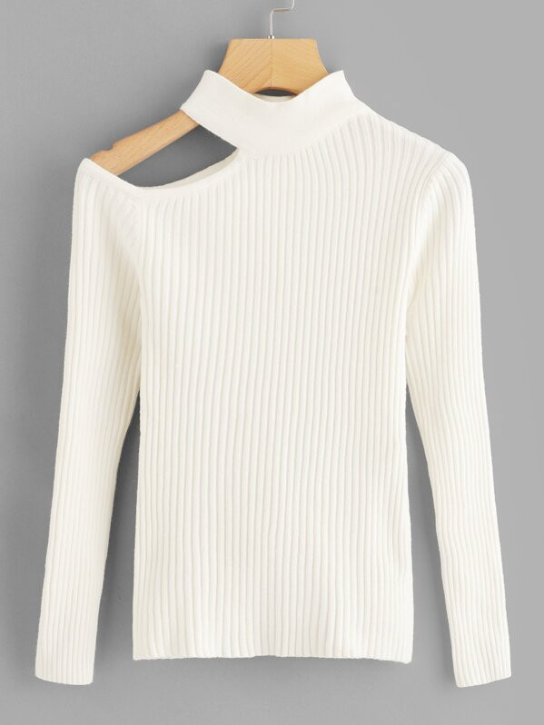 Cut Out Shoulder Rib Sweater | SHEIN
