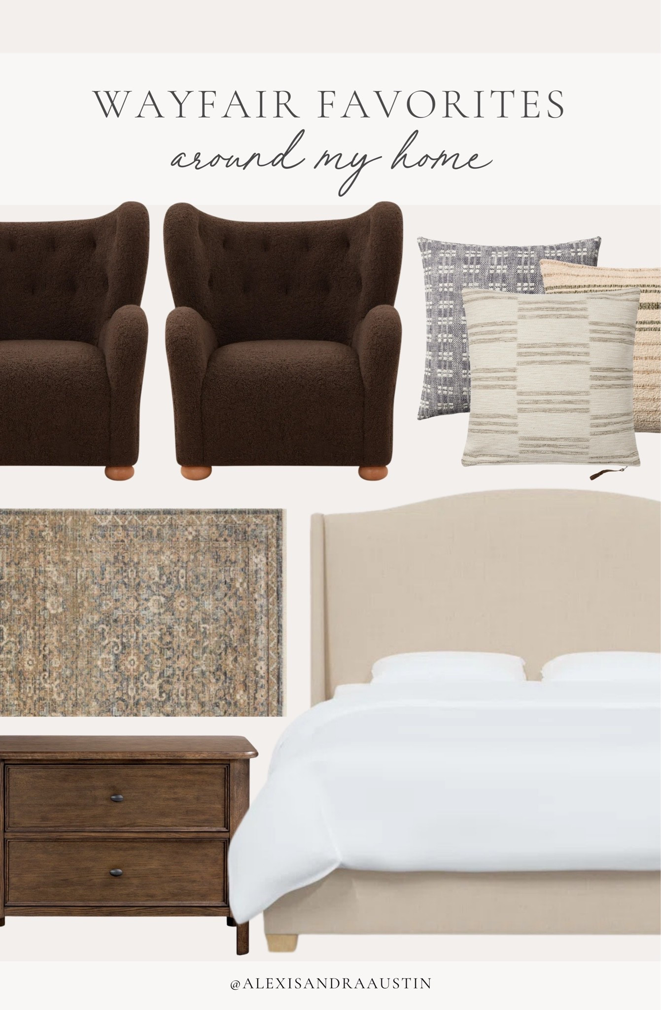 #ad Look no further than @wayfair for your next upgrade in any space in your home! Sharing some of my favorite furniture finds and collected style pieces for a cozy and elevated home style. From my curved wingback chairs in a stunning espresso fabric, to my all time favorite linen upholstered bed — create an inspired and effortless look!

#Wayfair #WayfairPartner

Home finds, neutral home inspo, furniture favorites, summer refresh, collected style, timeless home inspo, Wayfair, neutral home decor, linen upholstered bed, wingback accent chair, vintage style area rug, ottoman details, neutral nightstands, layered home style, bedroom refresh, living room refresh, moody wood tones, timeless furniture, shop the look!