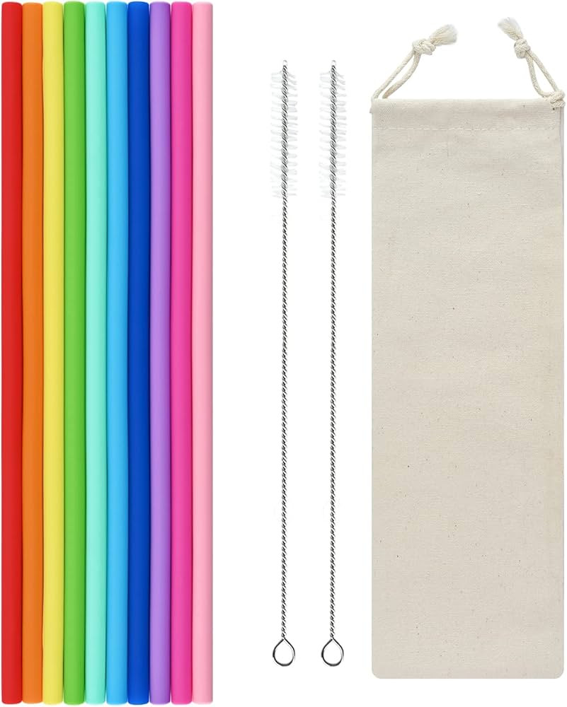 Elyum Set of 10 Reusable Silicone Straws, 10'' Extra Long Silicone Drinking Straws with 1 Carryin... | Amazon (US)