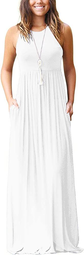 GRECERELLE Women's Sleeveless Racerback Loose Plain Maxi Dresses Casual Long Dresses with Pockets | Amazon (US)