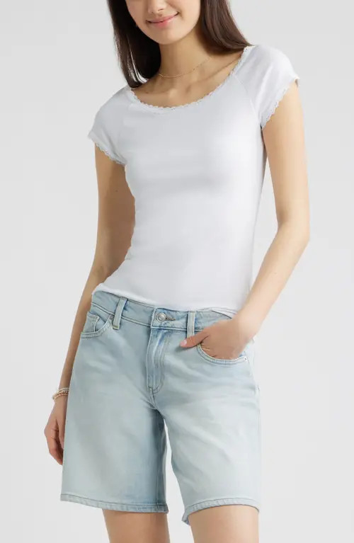 BP. Lace Trim Cotton Blend T-Shirt in White at Nordstrom, Size Large | Nordstrom