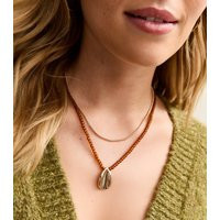 Gold Tone 2 Layer Tortoise Bead Oval Pendant Necklace New Look | New Look (UK)