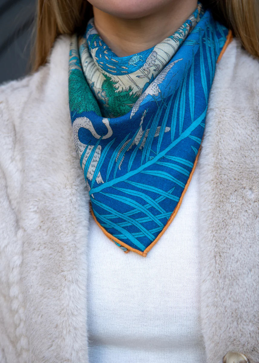 Lilo Double Sided Multicolor Nature Print Scarf - Blue | Benaar La