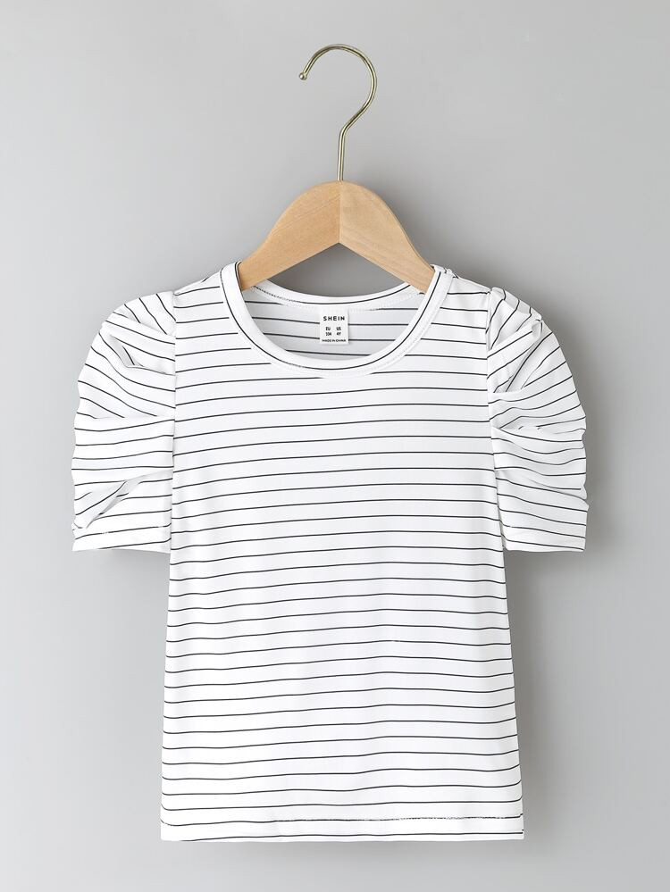 Toddler Girls Striped Puff Sleeve Tee | SHEIN