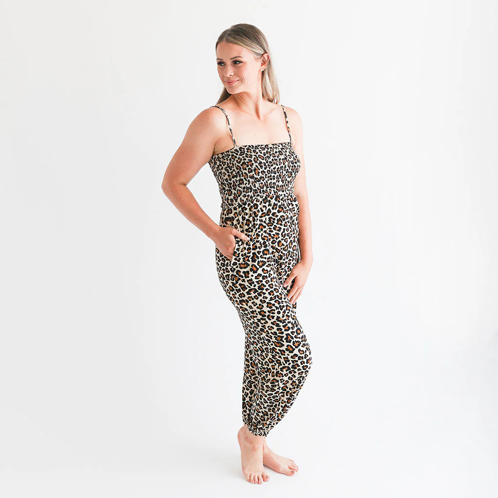 Leopard Brown Sleeveless Women's Jumpsuit | Lana Leopard Tan | Posh Peanut