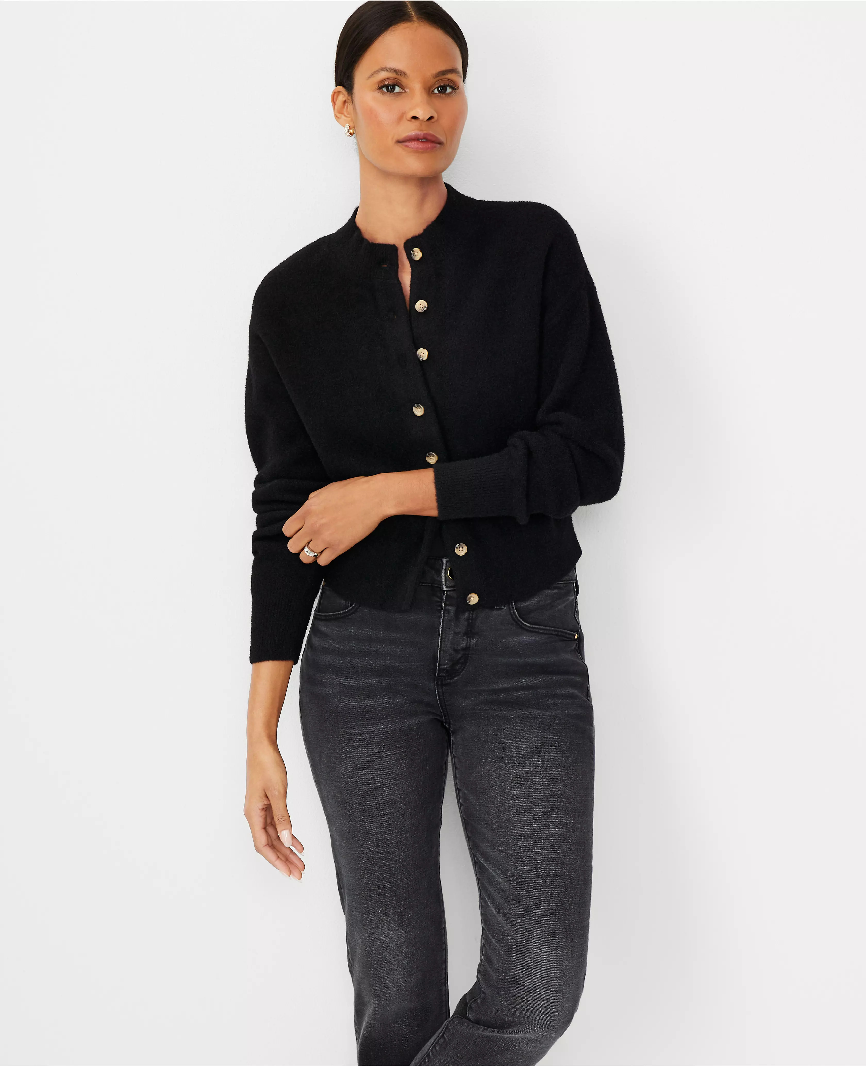 Fuzzy Cropped Sweater Jacket | Ann Taylor (US)