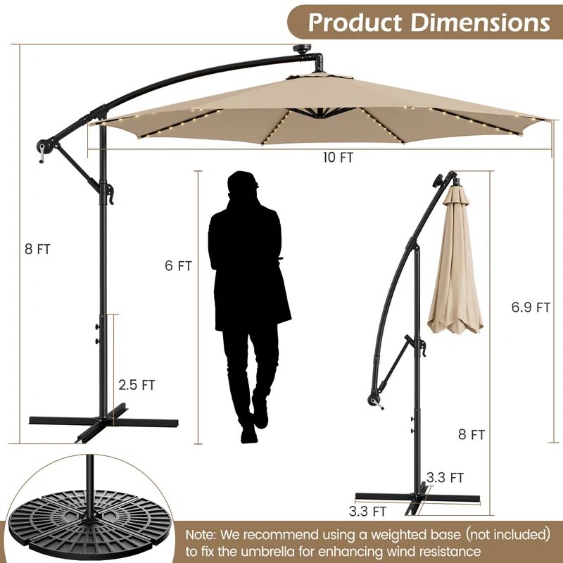Caillo 120'' Lighted Cantilever Umbrella with Crank Lift , Counter Weights Included | Wayfair North America