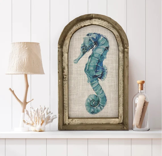 Seahorse Wall Art | 14" x 22" | Coastal Bathroom Decor | Nautical Wall Decor | Handmade | Etsy (US)