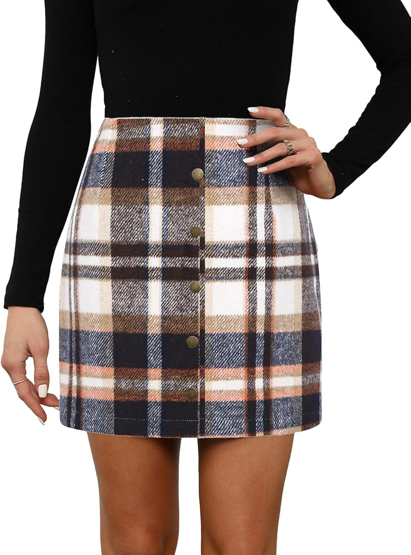 Naggoo Women's High Waist Skirts Sexy Faux Suede Bodycon Button A-Line Mini Skirt with Pockets | Amazon (US)