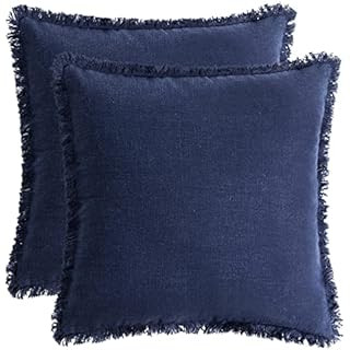Hckot Linen Pillow Cover 18x18 Inch Navy Blue Throw Pillow Cover with Tassel Fringed Decorative R... | Amazon (US)