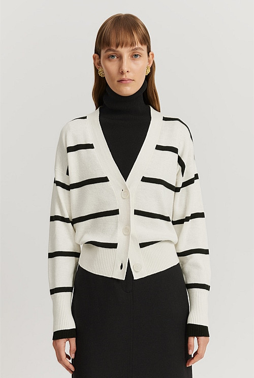 Organically Grown Cotton Linen Blend Stripe Cardigan | Country Road