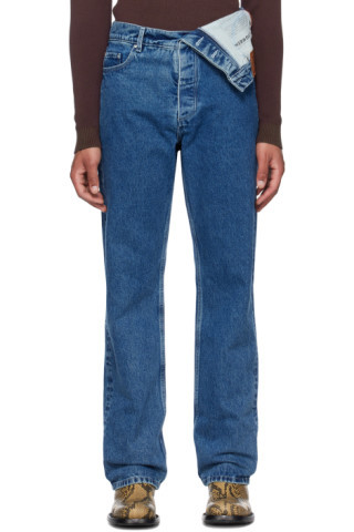 Blue Asymmetric Waist Jeans | SSENSE