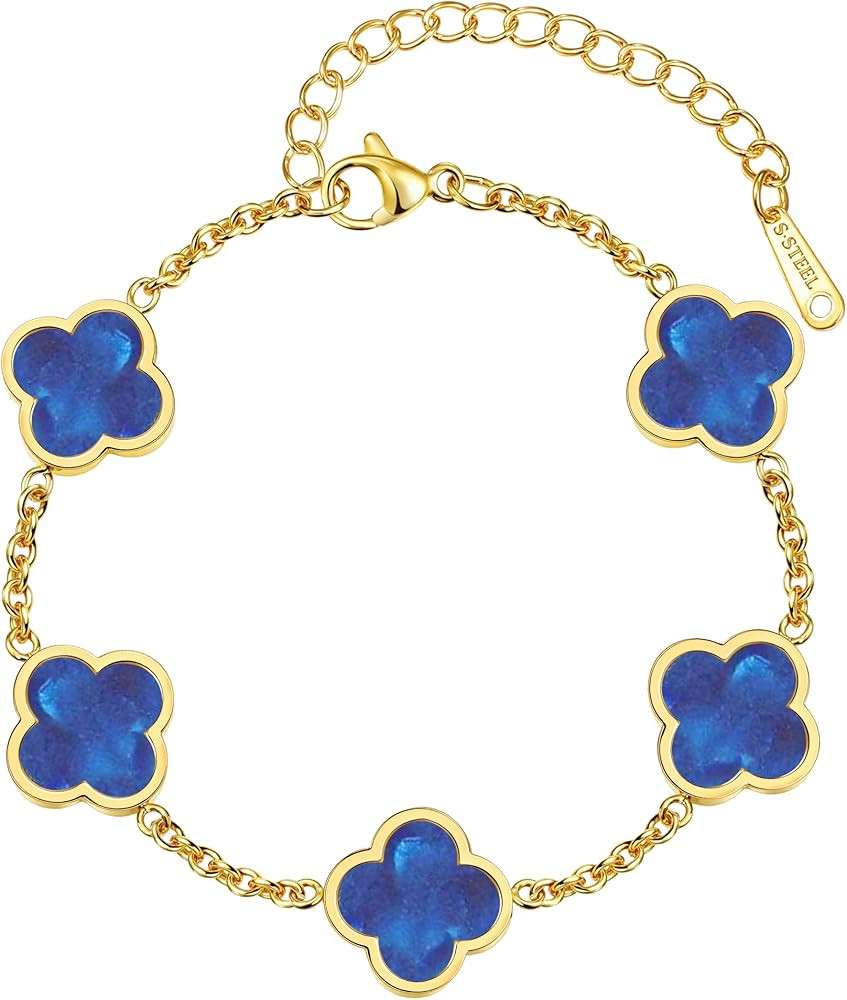 Four Leaf Clover Bracelet for Women 18K Gold Plated Stainless Steel 4 Leaf Link Chain Adjustable ... | Amazon (US)