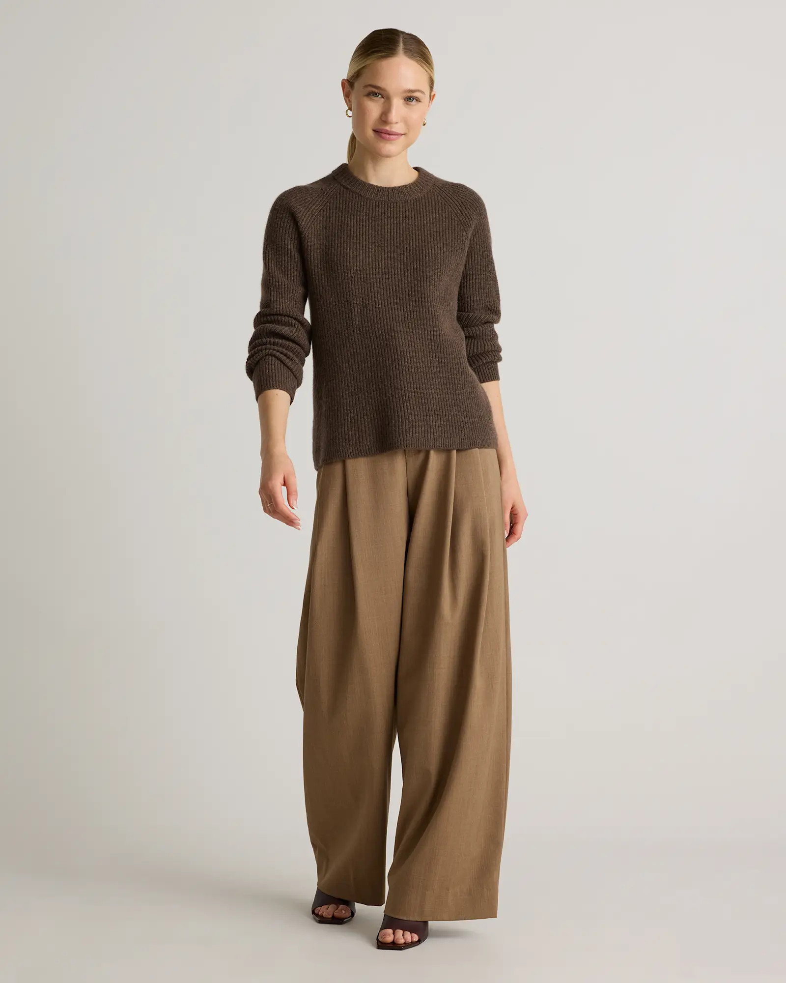 Mongolian Cashmere Fisherman Crewneck Sweater in Teak | Quince