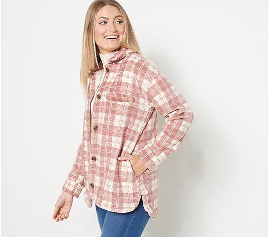 Cuddl Duds Fleecewear Bonded Sherpa Button-Front Shacket - QVC.com | QVC