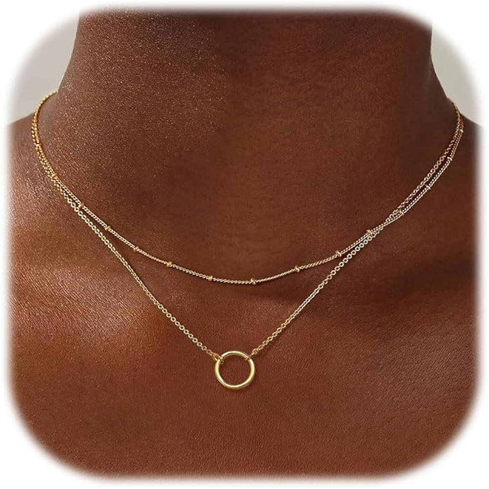 YEEZII Layered Gold Necklaces for Women, 14K Plated Pendant Choker Necklace Set, Dainty Stackable... | Amazon (US)