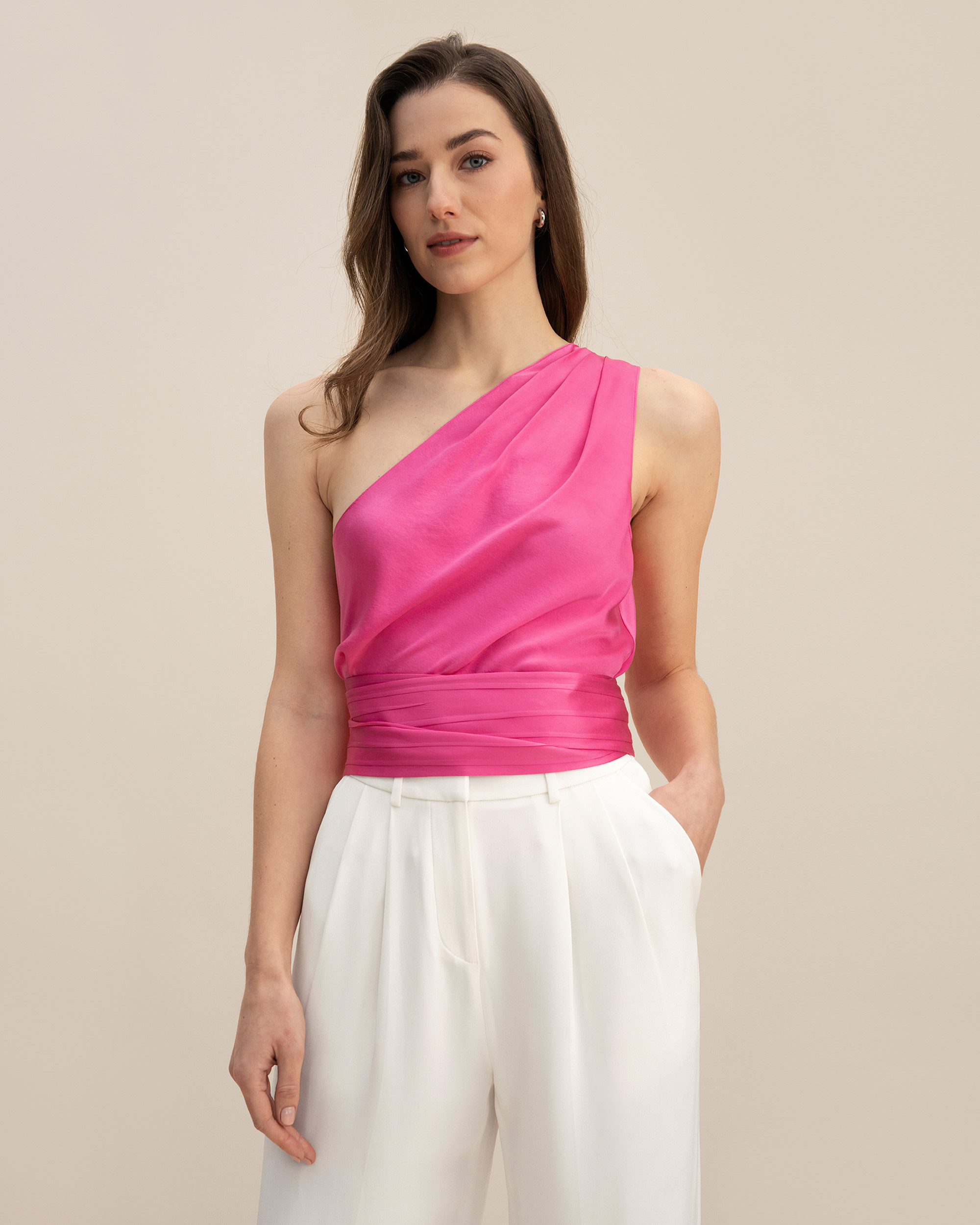 Belted One-Shoulder Top | LilySilk