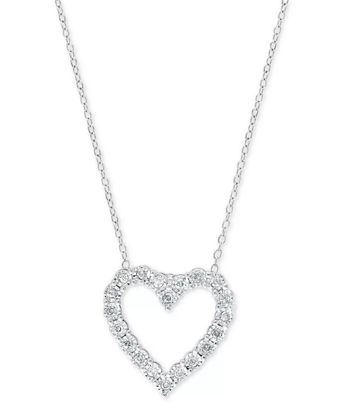 EFFY® Diamond Heart 18" Pendant Necklace (1/4 ct. t.w.) in Sterling Silver or 14k Gold-Plated St... | Macy's