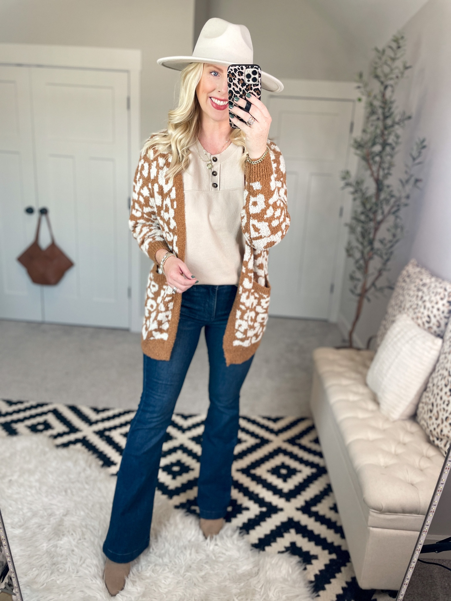 Walmart outfit, flare jeans, leopard cardigan, barefoot dreams dupe, Target booties 

#LTKunder50 #LTKSeasonal #LTKstyletip