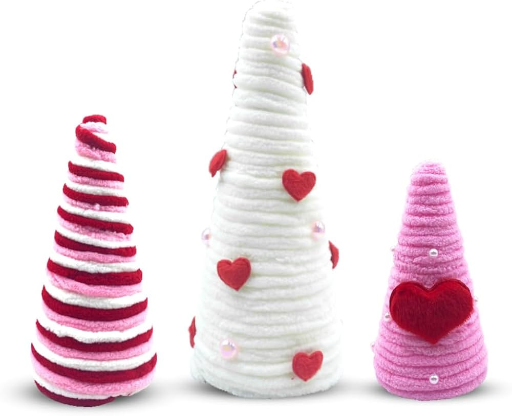3Pcs Valentine Day Tree Table Decorations Mini Yarn Trees, Pink Red White Valentine's Day Tableto... | Amazon (US)