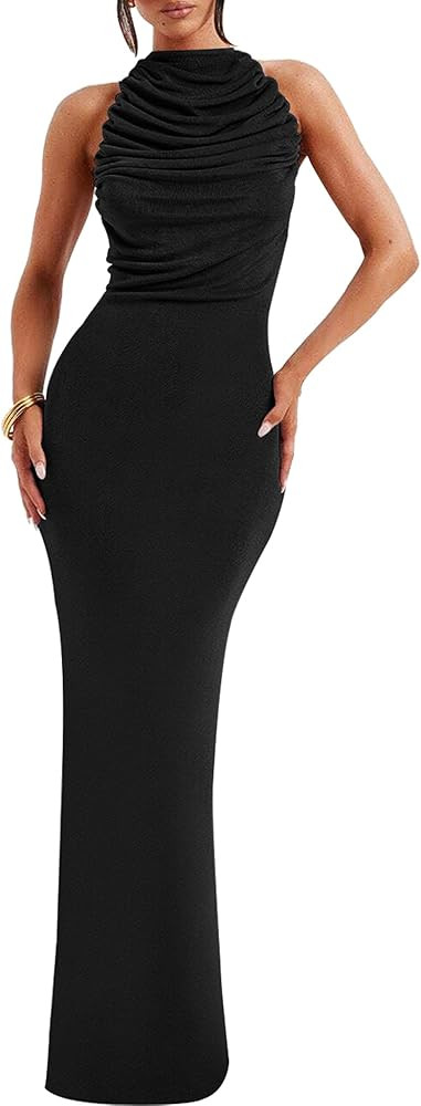 SHESEEWORLD Summer Women's Mock Neck Sleeveless Slim Fitted Maxi Dress Elegant Ruched Bodycon Par... | Amazon (US)