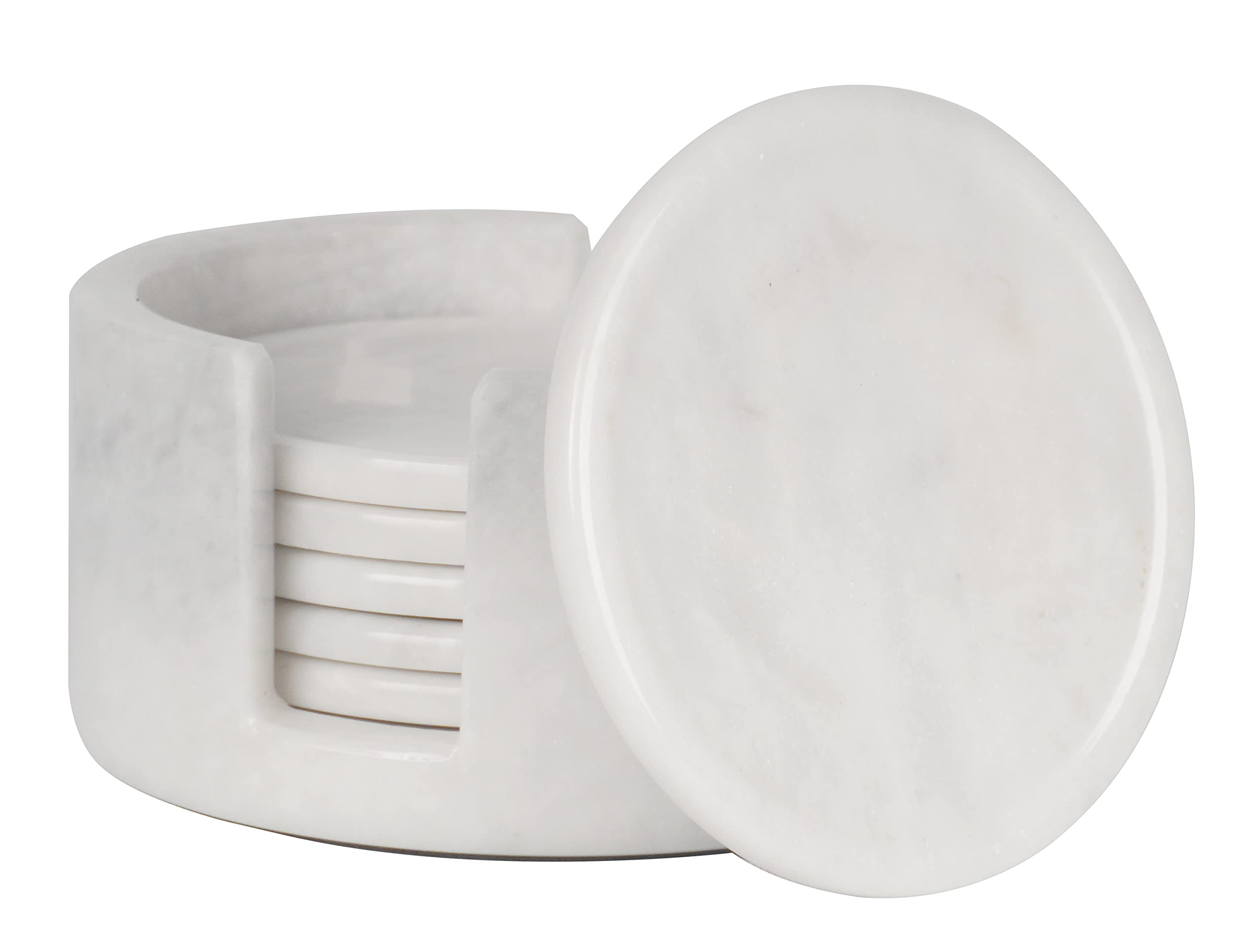 Marble Coasters Set of 6 White 3.5 Inch Round Coaster for Drinks with Holder, Drink Coaster for T... | Amazon (US)