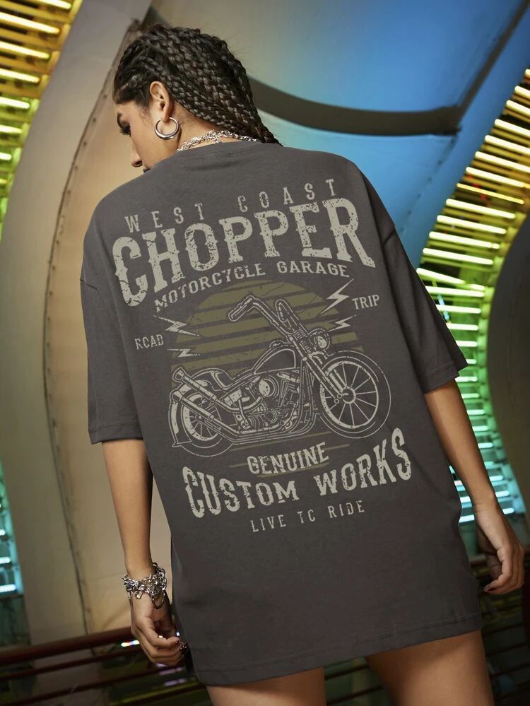 Motorcycle & Letter Graphic Oversized Tee | SHEIN