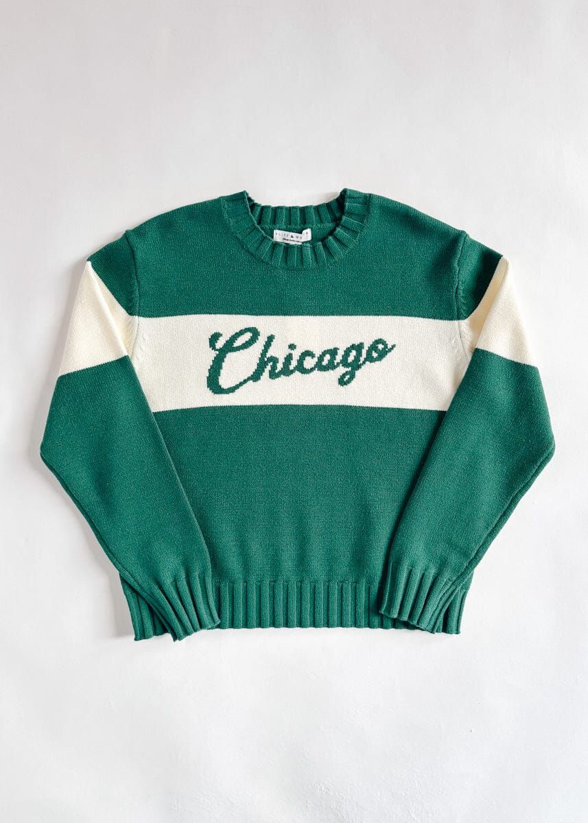 Chicago Collegiate Cursive Sweater - Green | Alice & Wonder