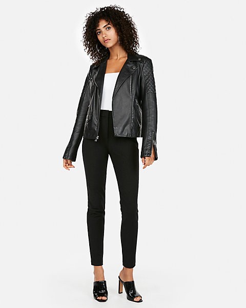 vegan leather quilted moto jacket | Express