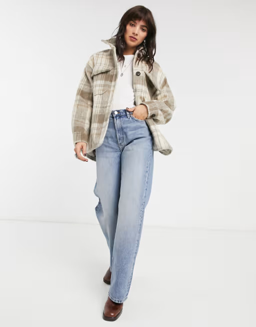 Bershka oversized button front jacket in check | ASOS US