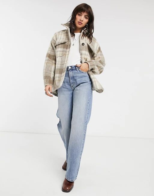 Bershka oversized button front jacket in check | ASOS US
