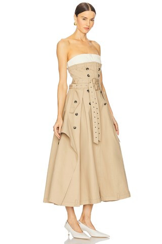 ROKH Trench Bustier Dress in Nutmeg Beige from Revolve.com | Revolve Clothing (Global)