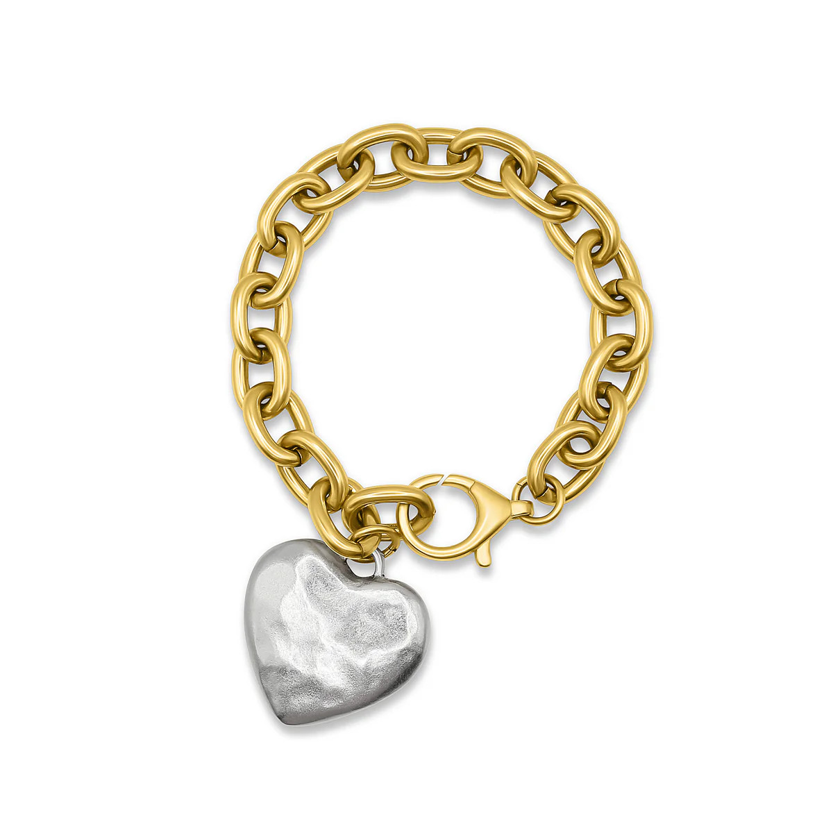Monroe Bracelet - Two-Tone Chunky Heart Charm Bracelet | Bowood Lane