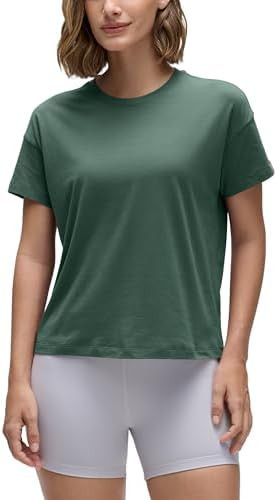 CRZ YOGA Pima Cotton Relaxed T-Shirts for Women - Workout Athletic Gym Casual Short Sleeve Shirts... | Amazon (US)