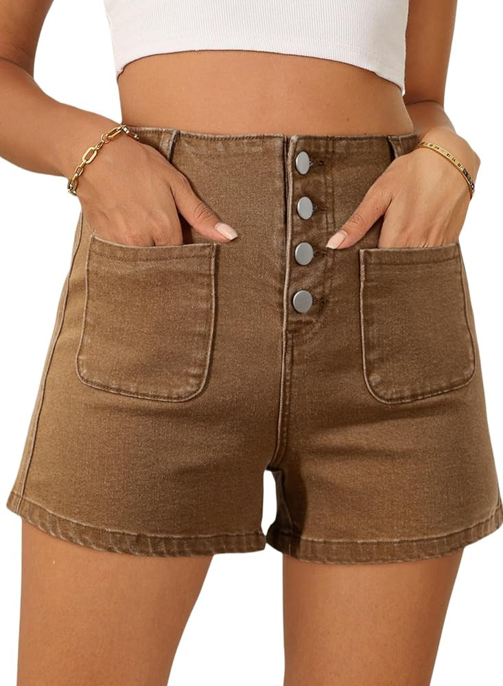 Sidefeel Women's Jean Shorts Button Fly Stretchy High Waisted Summer Outfit Denim Shorts | Amazon (US)