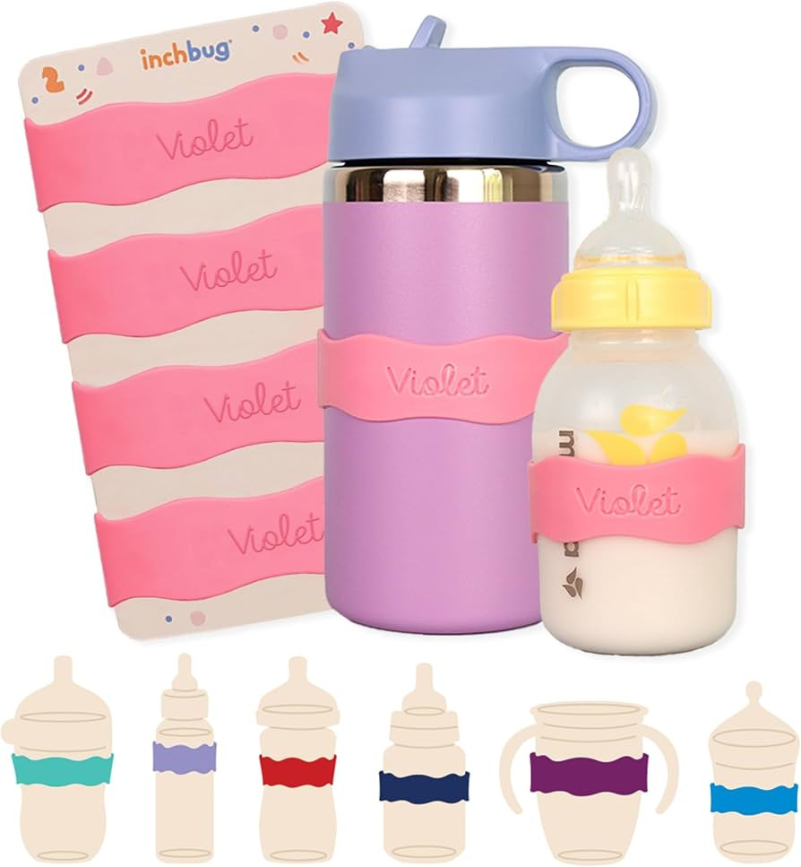 InchBug Orbit Labels Silicone Bottle Bands, 4-Pack, Bubblegum Pink | Amazon (US)
