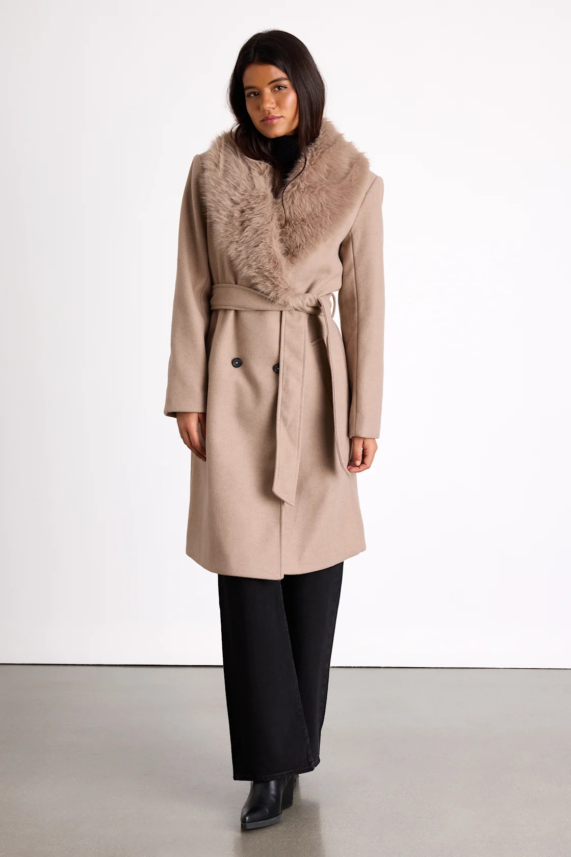 Cantrell Taupe Double-Breasted Faux Fur Coat | Lulus