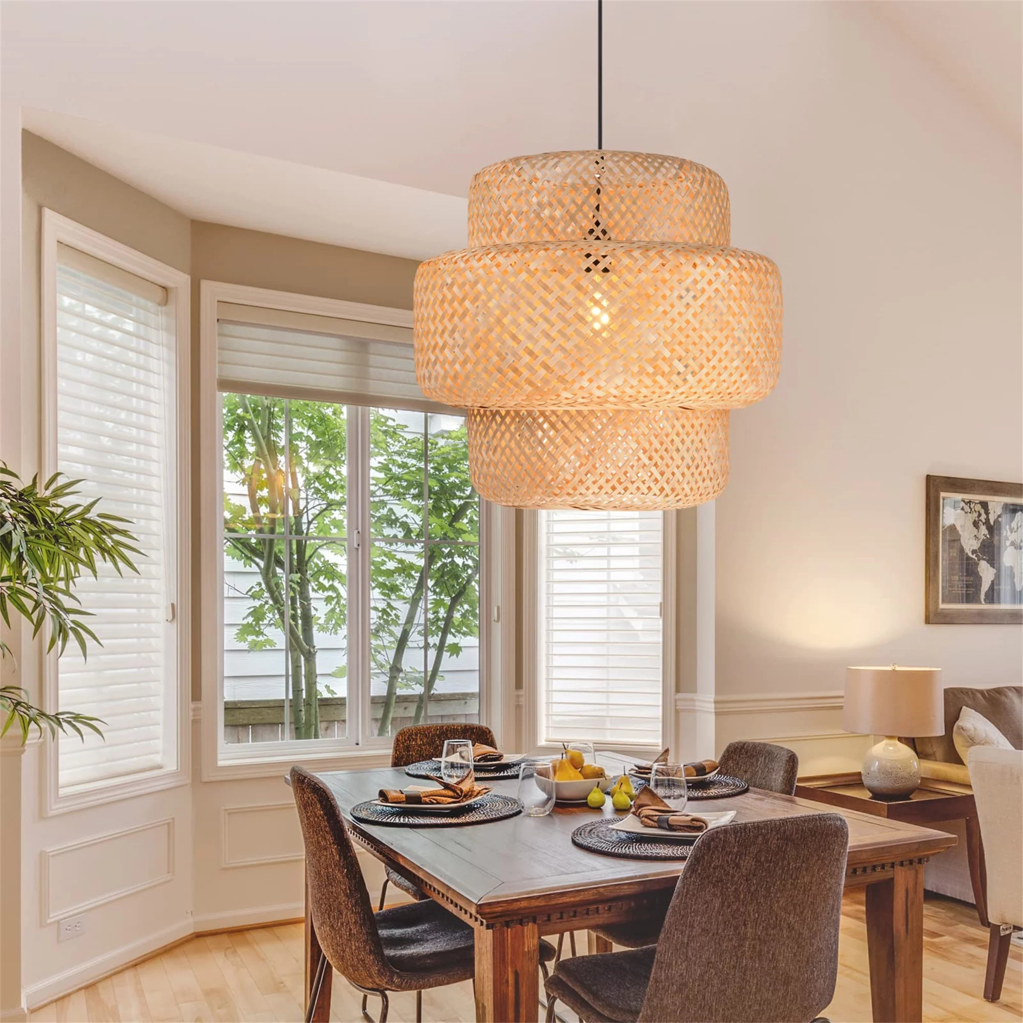Bamboo Pendant Light Boho Rattan Light Fixture,Coastal Wicker Pendant Light with Hand Woven 11.7"... | Walmart (US)