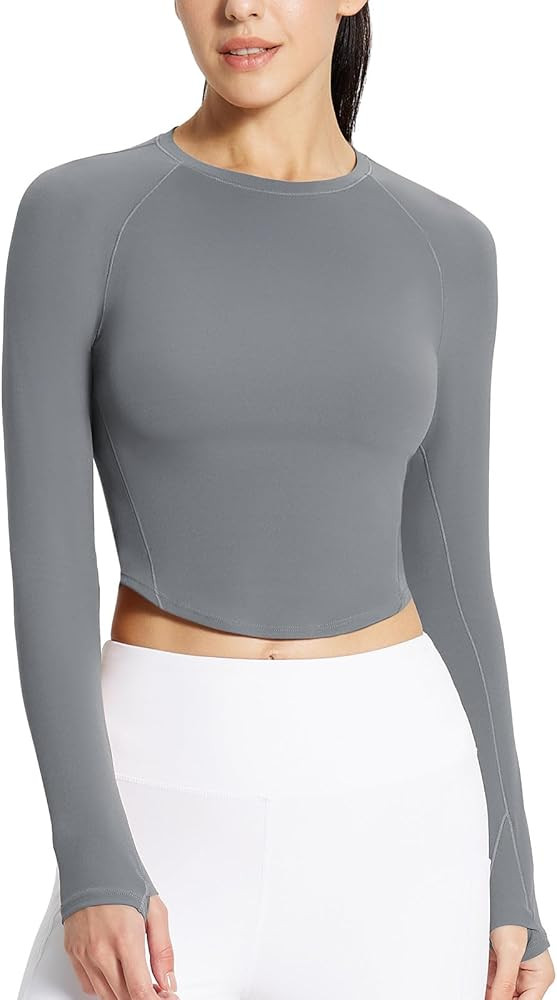 BALEAF Womens Long Sleeve Workout Tops Athletic Crop Top Running Slim Fit Gym Yoga Shirts | Amazon (US)
