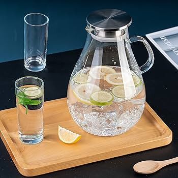 Glass Pitcher with Lid,3000ml - Hot/Cold Water Jug, Juice and Iced Tea Beverage Carafe | Amazon (US)