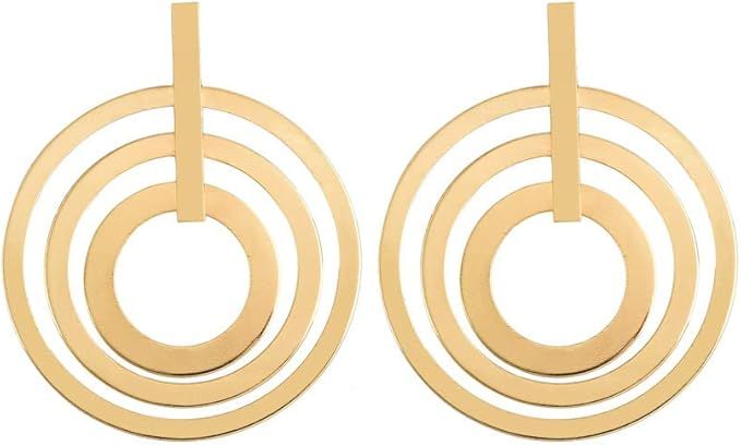 DOUBNINE Large Circle Hoops Multi Loop Gold Silver Matt Geometric Earrings Women Jewelry Gift | Amazon (US)
