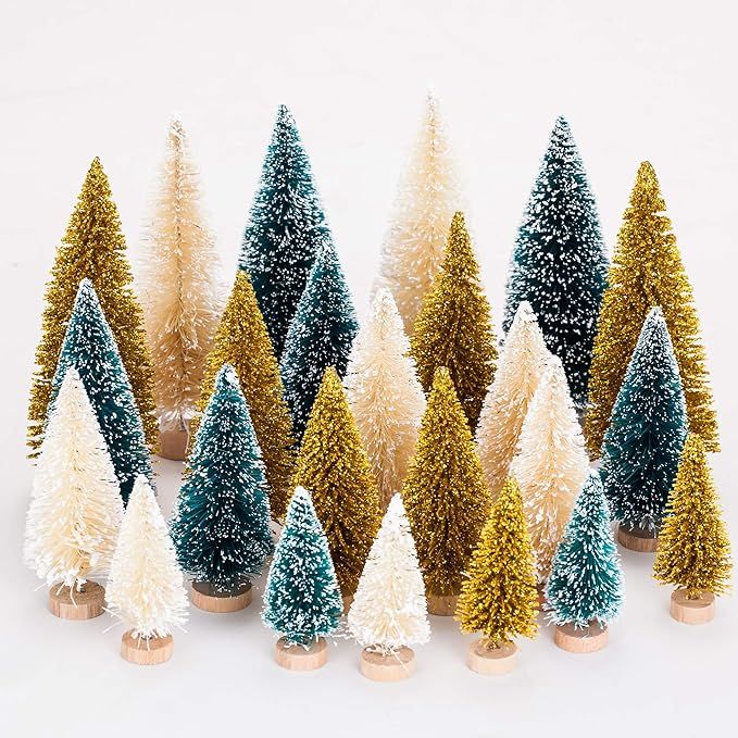 24pack Artificial Mini Christmas Trees, Sisal Trees with Wood Base Bottle Brush Trees for Christm... | Amazon (US)