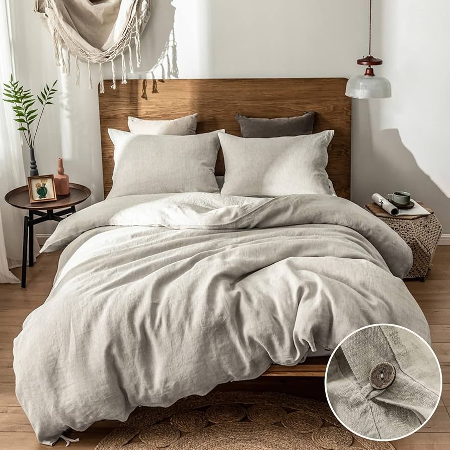 Simple&Opulence 100% Linen Duvet Cover Set,3 Pieces Belgian Flax Breathable Bedding, Queen Size (... | Amazon (US)