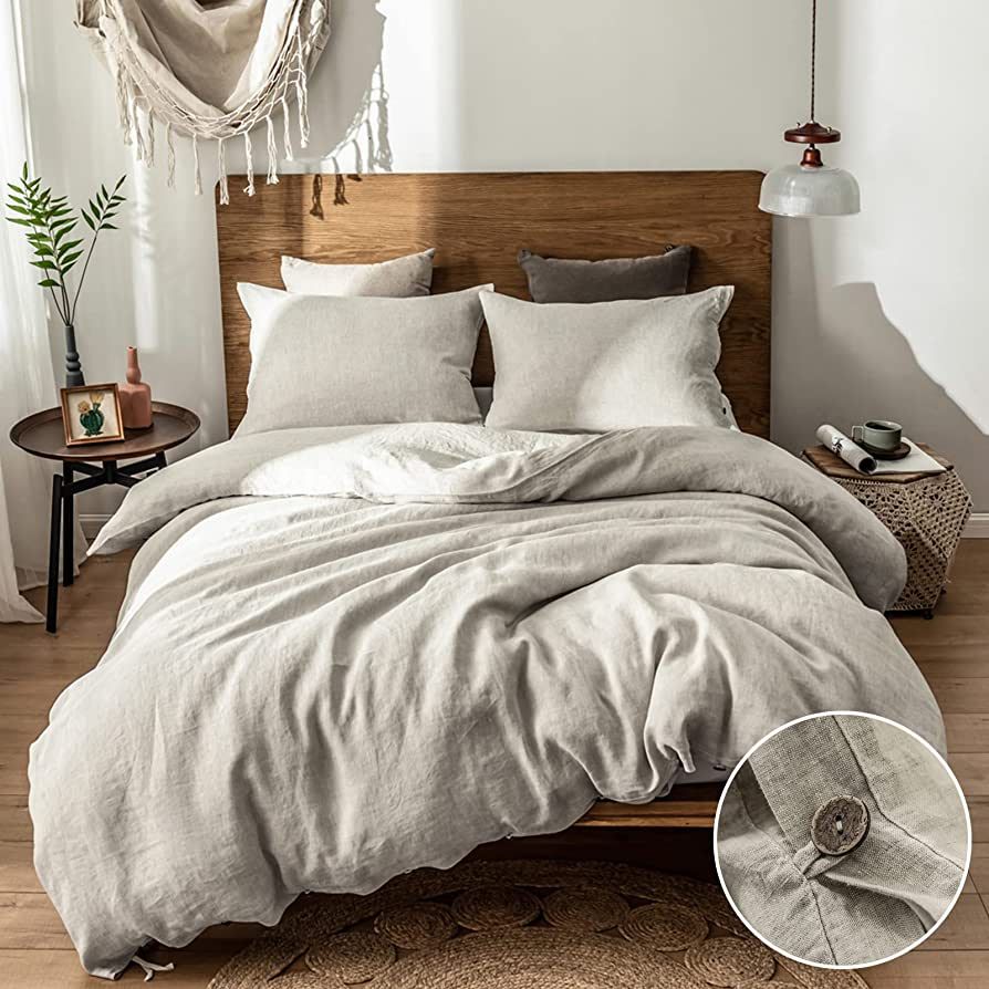 Simple&Opulence 100% Linen Duvet Cover Set, 3 Pieces Belgian Flax Breathable Bedding, Queen Size-... | Amazon (US)
