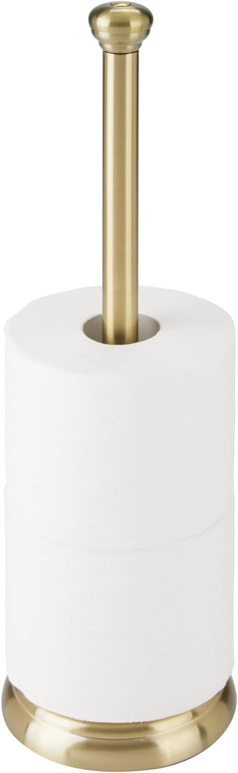 mDesign Metal Free-Standing Toilet Paper Holder with Stainless Steel Tube, Stand with Storage Rol... | Amazon (US)