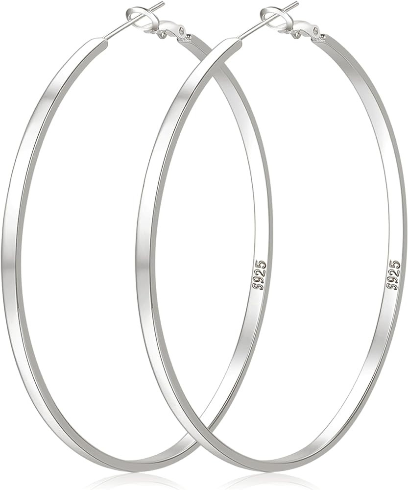 LOUMILEO Sterling Silver Hoop Earrings Large Silver Hoop Earrings for Women Lightweight Big Hoops... | Amazon (US)