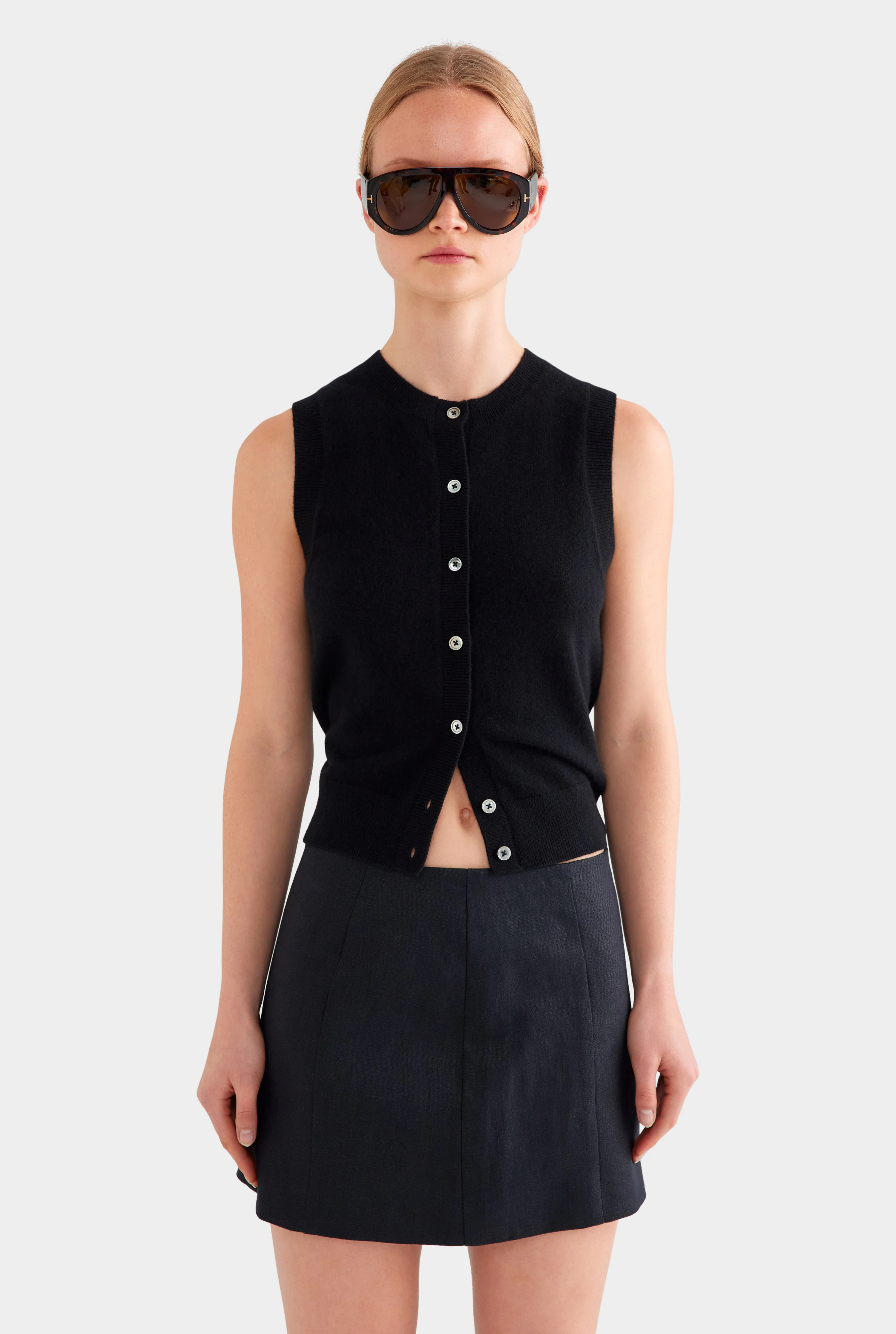 Womens Cashmere Button Through Tank Black | Venroy | Venroy AU