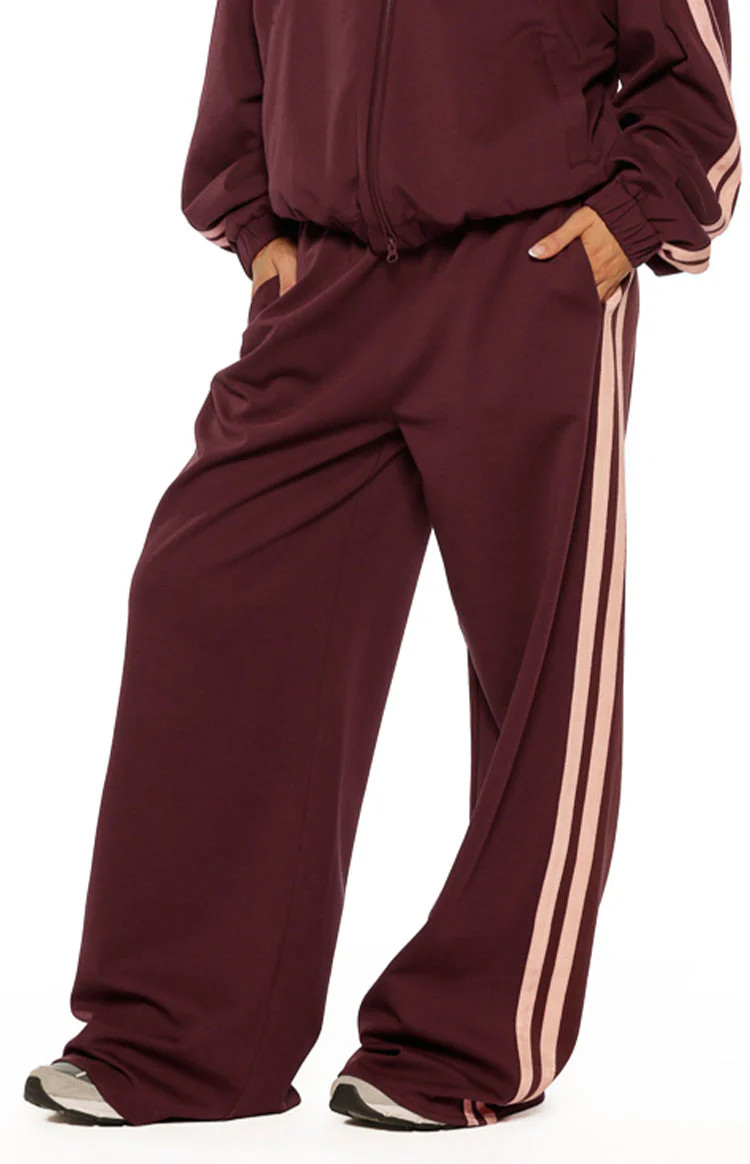Kosie Burgundy and Pink Stripe Track Pants | Beginning Boutique (US)
