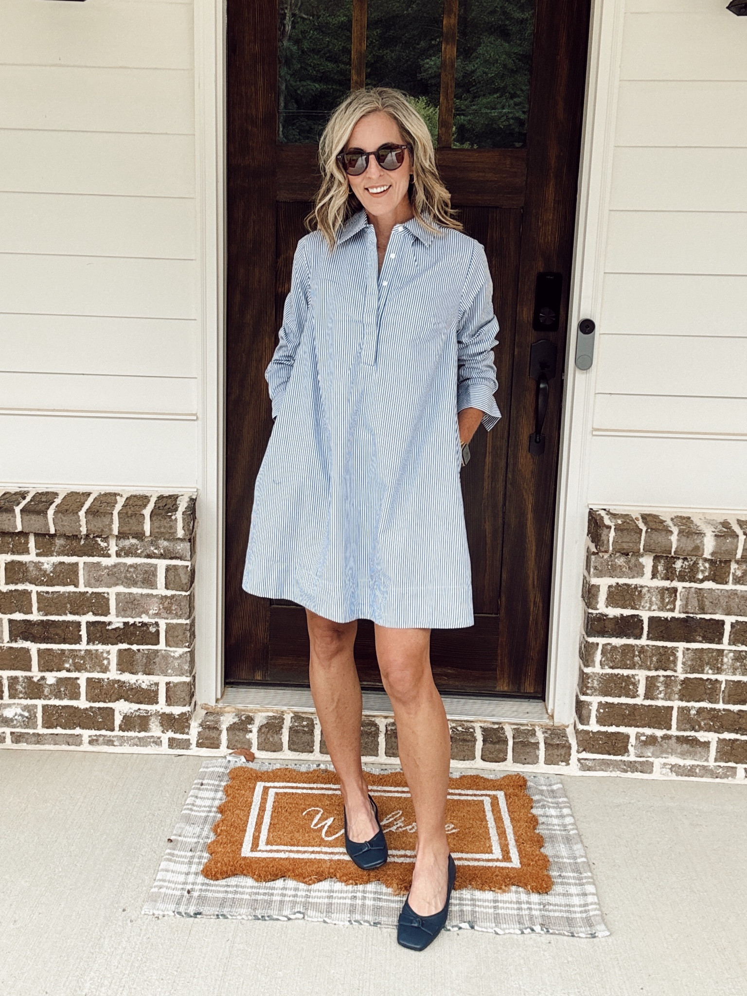 Old Navy new arrival – mini shirt dress – comes in two colors – perfect for teaching – packets – comes in regular tall and petite – wearing regular size extra small. Dress for teaching flats or link too! 

#LTKBacktoSchool #LTKOver40 #LTKFindsUnder50